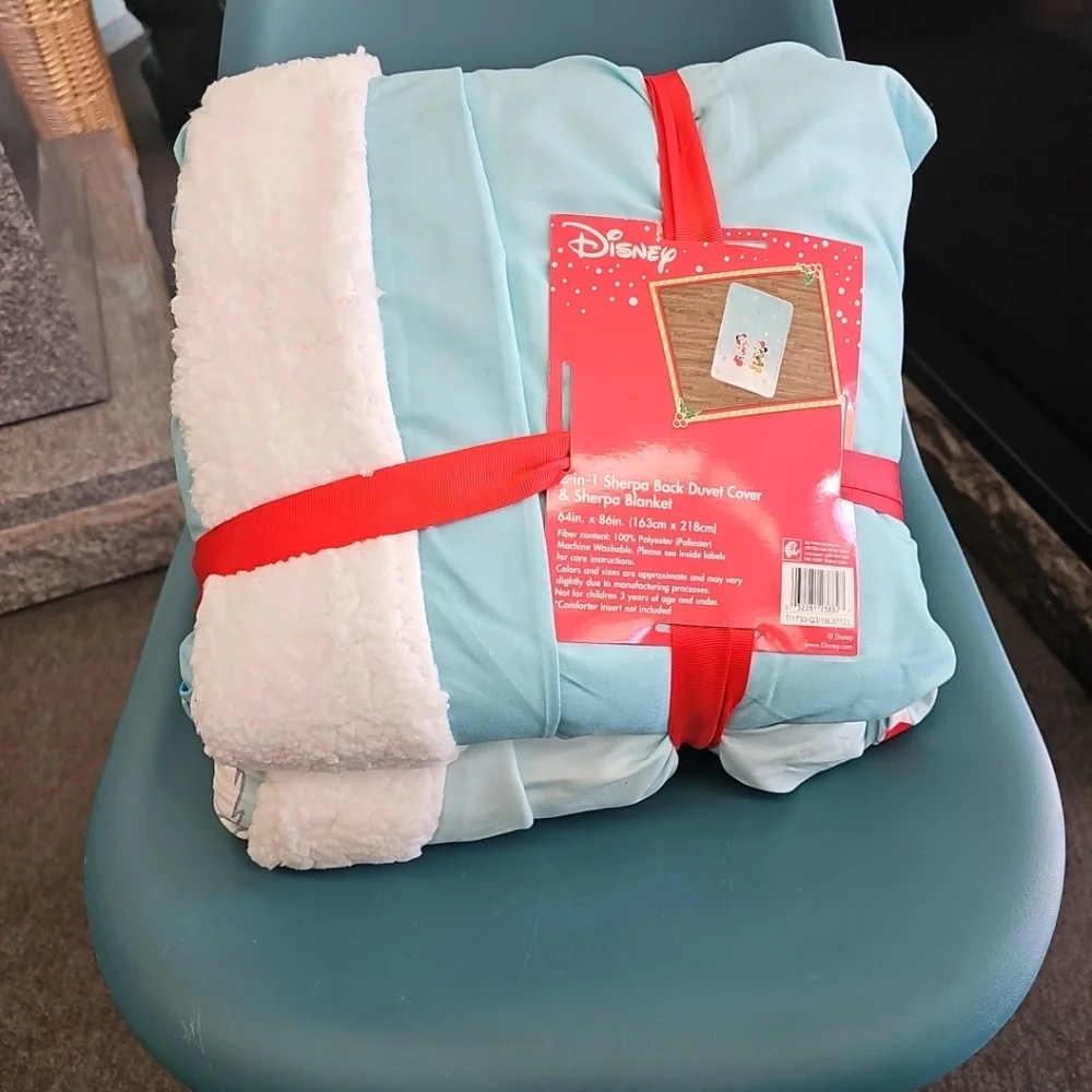NWT Christmas Disney 2-in-1 Mickey Minnie Mouse Sherpa Twin Duvet Cover Blanket
